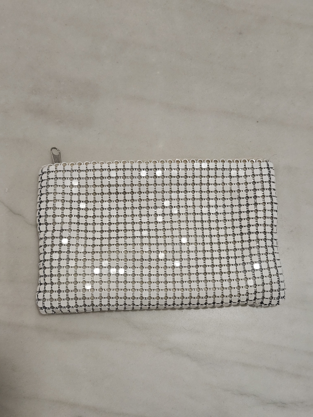 Vintage White Enamel Metal Mesh Zippered Pouch Coin Purse